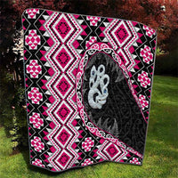 Pink Taniko Motif Aotearoa Manaia and Silver Fern Quilt LT03 - Polynesian Pride