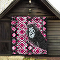 Pink Taniko Motif Aotearoa Manaia and Silver Fern Quilt LT03 - Polynesian Pride
