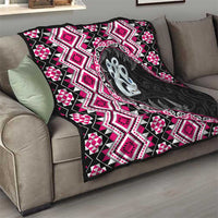 Pink Taniko Motif Aotearoa Manaia and Silver Fern Quilt LT03 - Polynesian Pride