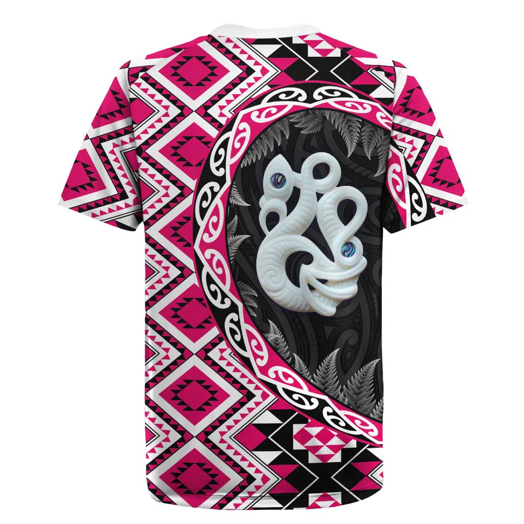 Pink Taniko Motif Aotearoa Manaia and Silver Fern Rugby Jersey
