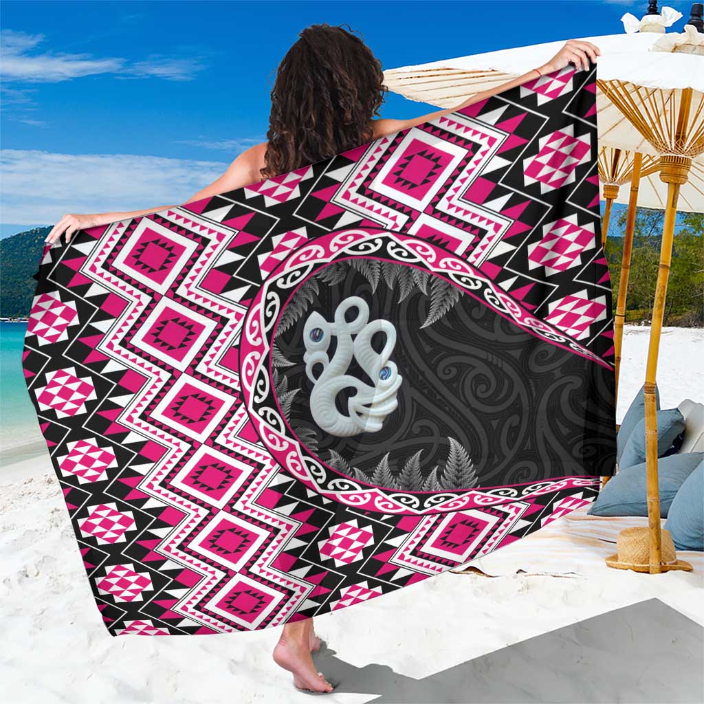 Pink Taniko Motif Aotearoa Manaia and Silver Fern Sarong LT03 One Size 44 x 66 inches Pink - Polynesian Pride