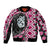 Pink Taniko Motif Aotearoa Manaia and Silver Fern Sleeve Zip Bomber Jacket