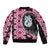 Pink Taniko Motif Aotearoa Manaia and Silver Fern Sleeve Zip Bomber Jacket