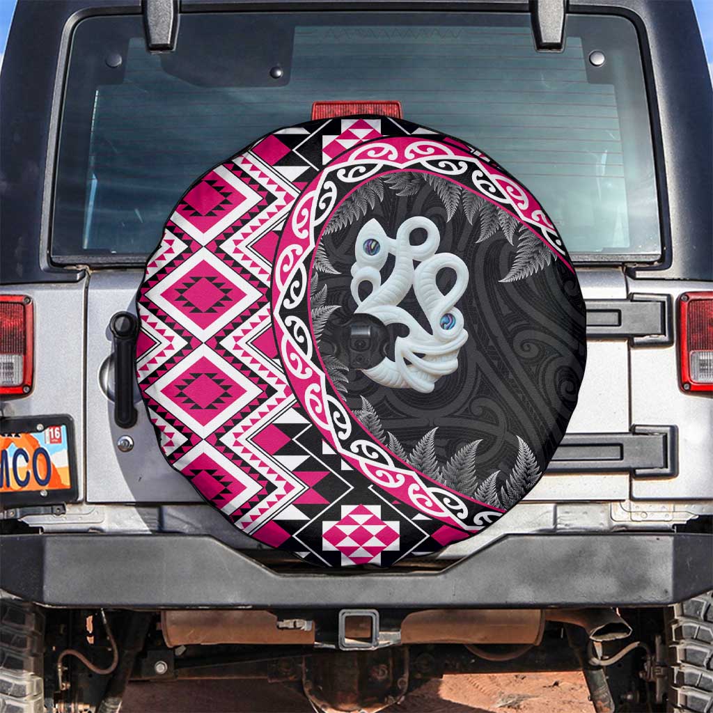 Pink Taniko Motif Aotearoa Manaia and Silver Fern Spare Tire Cover LT03 Pink - Polynesian Pride