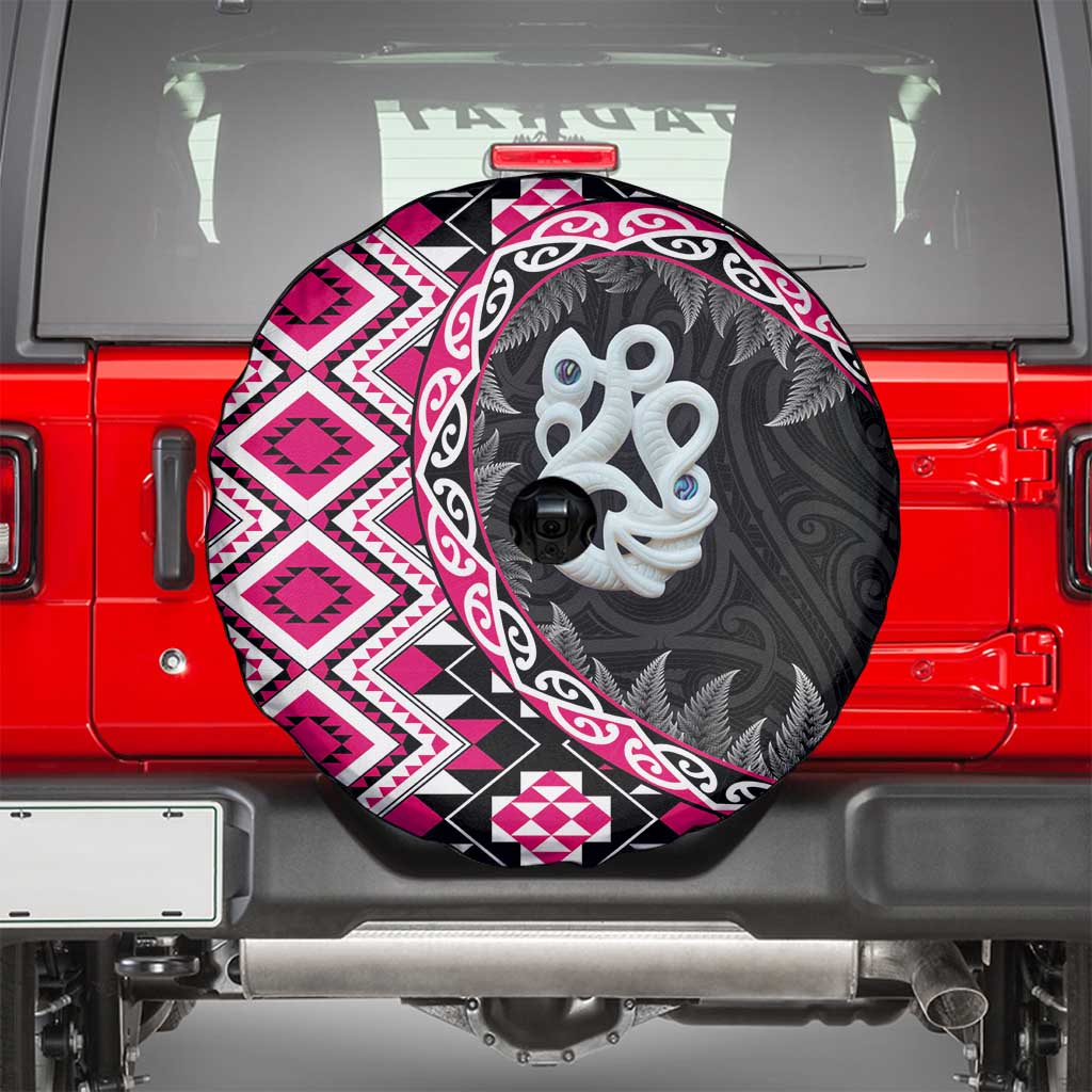 Pink Taniko Motif Aotearoa Manaia and Silver Fern Spare Tire Cover