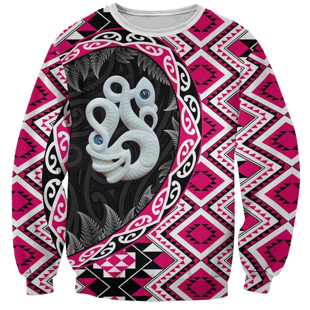 Pink Taniko Motif Aotearoa Manaia and Silver Fern Sweatshirt