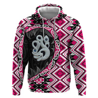 Pink Taniko Motif Aotearoa Manaia and Silver Fern Zip Hoodie LT03 Pullover Hoodie Pink - Polynesian Pride