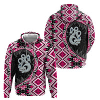 Pink Taniko Motif Aotearoa Manaia and Silver Fern Zip Hoodie LT03 - Polynesian Pride