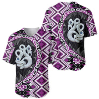 Purple Taniko Motif Aotearoa Manaia and Silver Fern Baseball Jersey LT03 - Polynesian Pride
