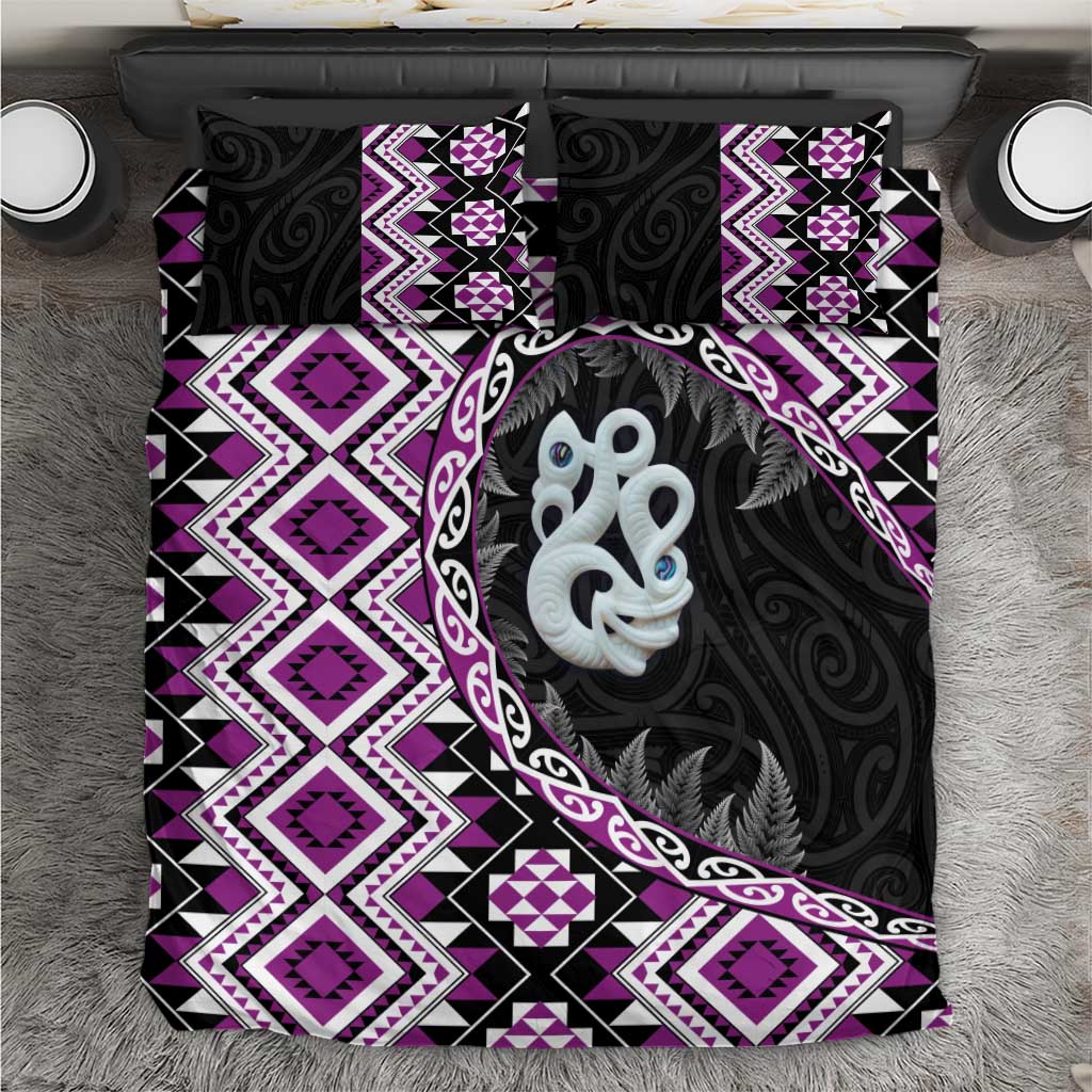 Purple Taniko Motif Aotearoa Manaia and Silver Fern Bedding Set LT03 Purple - Polynesian Pride