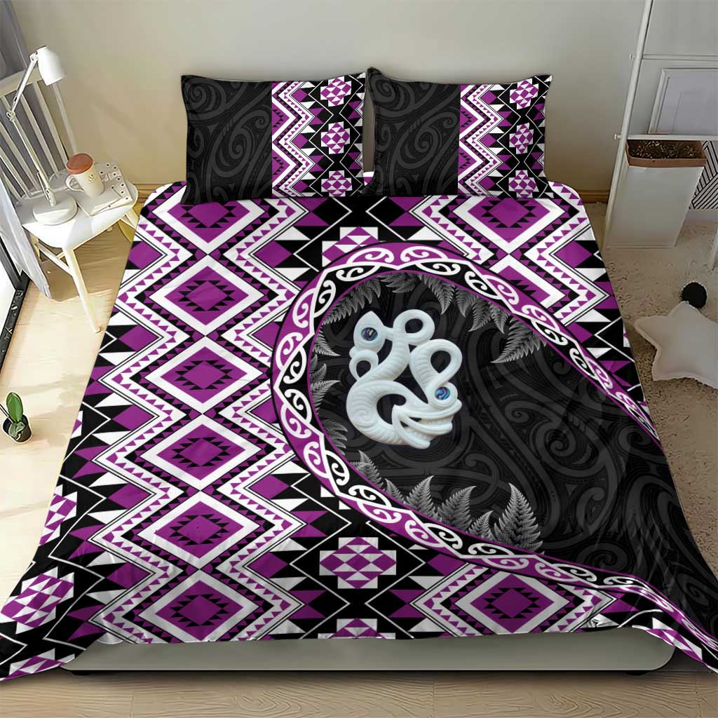 Purple Taniko Motif Aotearoa Manaia and Silver Fern Bedding Set