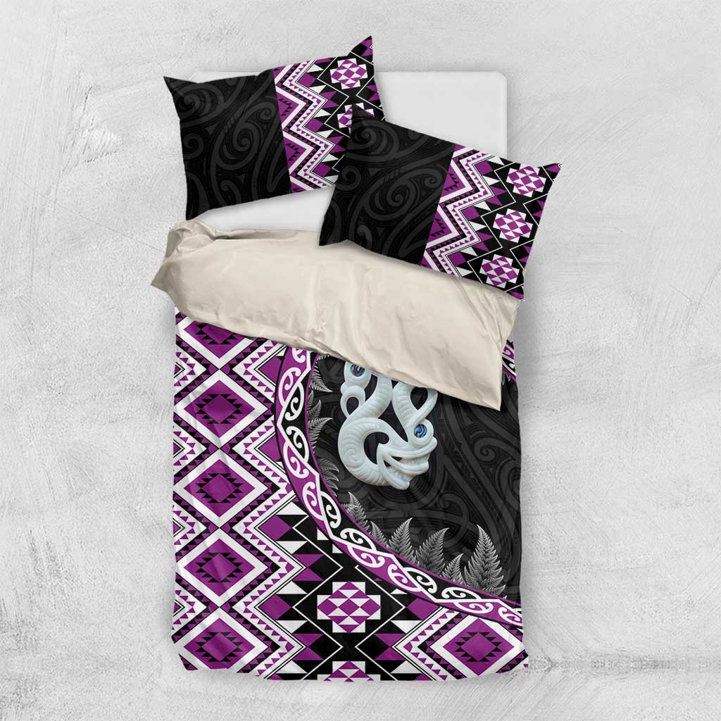 Purple Taniko Motif Aotearoa Manaia and Silver Fern Bedding Set