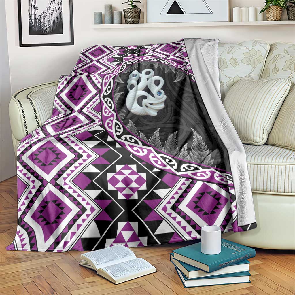 Purple Taniko Motif Aotearoa Manaia and Silver Fern Blanket