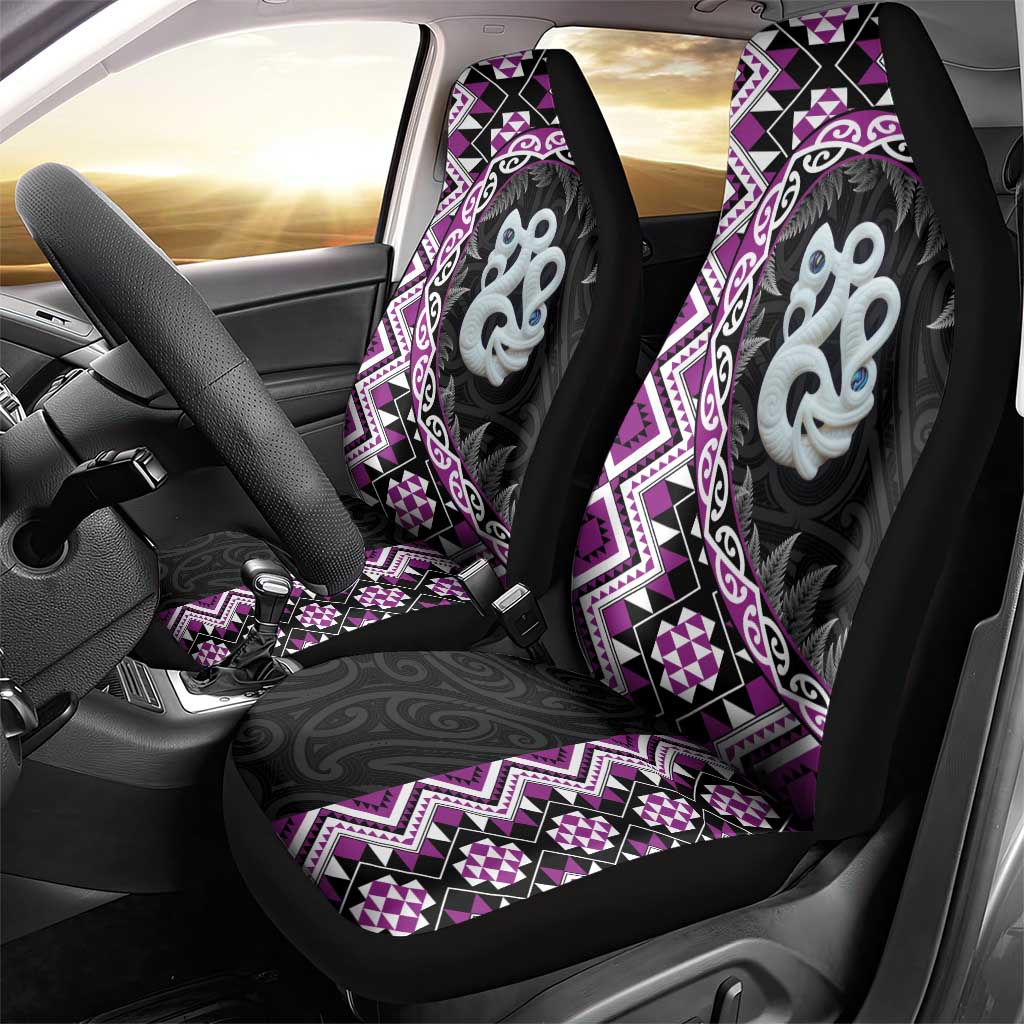 Purple Taniko Motif Aotearoa Manaia and Silver Fern Car Seat Cover