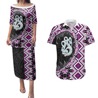 Purple Taniko Motif Aotearoa Manaia and Silver Fern Couples Matching Puletasi and Hawaiian Shirt
