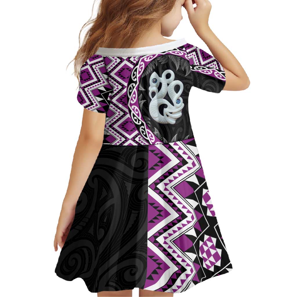 Purple Taniko Motif Aotearoa Manaia and Silver Fern Family Matching Tank Maxi Dress and Hawaiian Shirt LT03 - Polynesian Pride