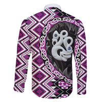 Purple Taniko Motif Aotearoa Manaia and Silver Fern Family Matching Tank Maxi Dress and Hawaiian Shirt LT03 - Polynesian Pride