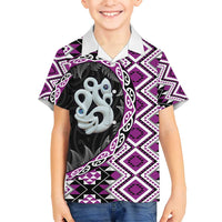 Purple Taniko Motif Aotearoa Manaia and Silver Fern Family Matching Tank Maxi Dress and Hawaiian Shirt LT03 Son's Shirt Purple - Polynesian Pride