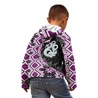 Purple Taniko Motif Aotearoa Manaia and Silver Fern Kid Hoodie