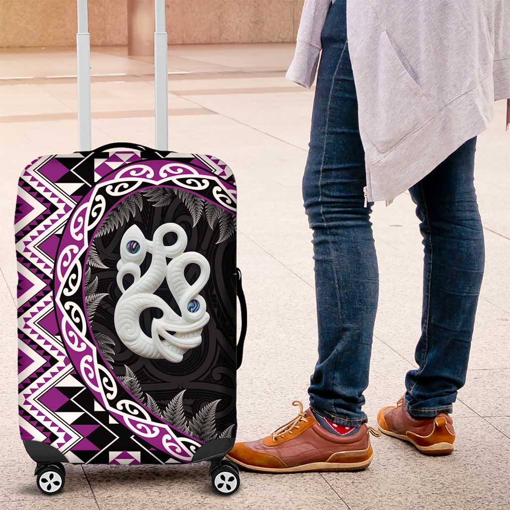 Purple Taniko Motif Aotearoa Manaia and Silver Fern Luggage Cover LT03 Purple - Polynesian Pride