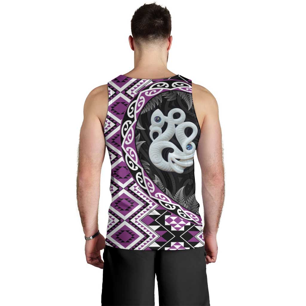 Purple Taniko Motif Aotearoa Manaia and Silver Fern Men Tank Top