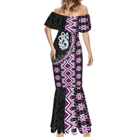 Purple Taniko Motif Aotearoa Manaia and Silver Fern Mermaid Dress