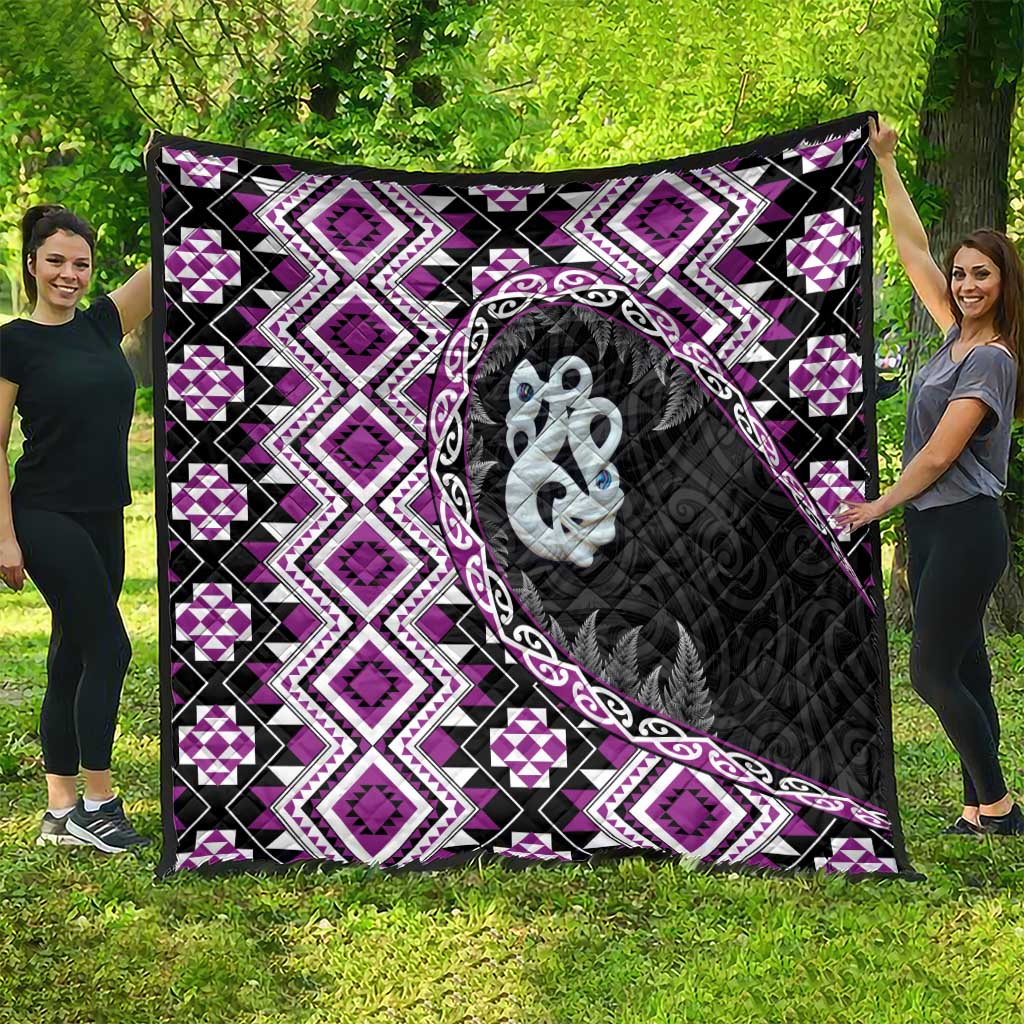 Purple Taniko Motif Aotearoa Manaia and Silver Fern Quilt LT03 - Polynesian Pride
