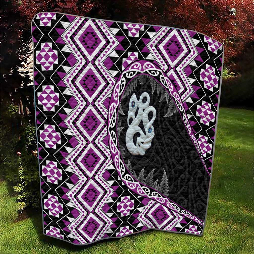 Purple Taniko Motif Aotearoa Manaia and Silver Fern Quilt LT03 - Polynesian Pride