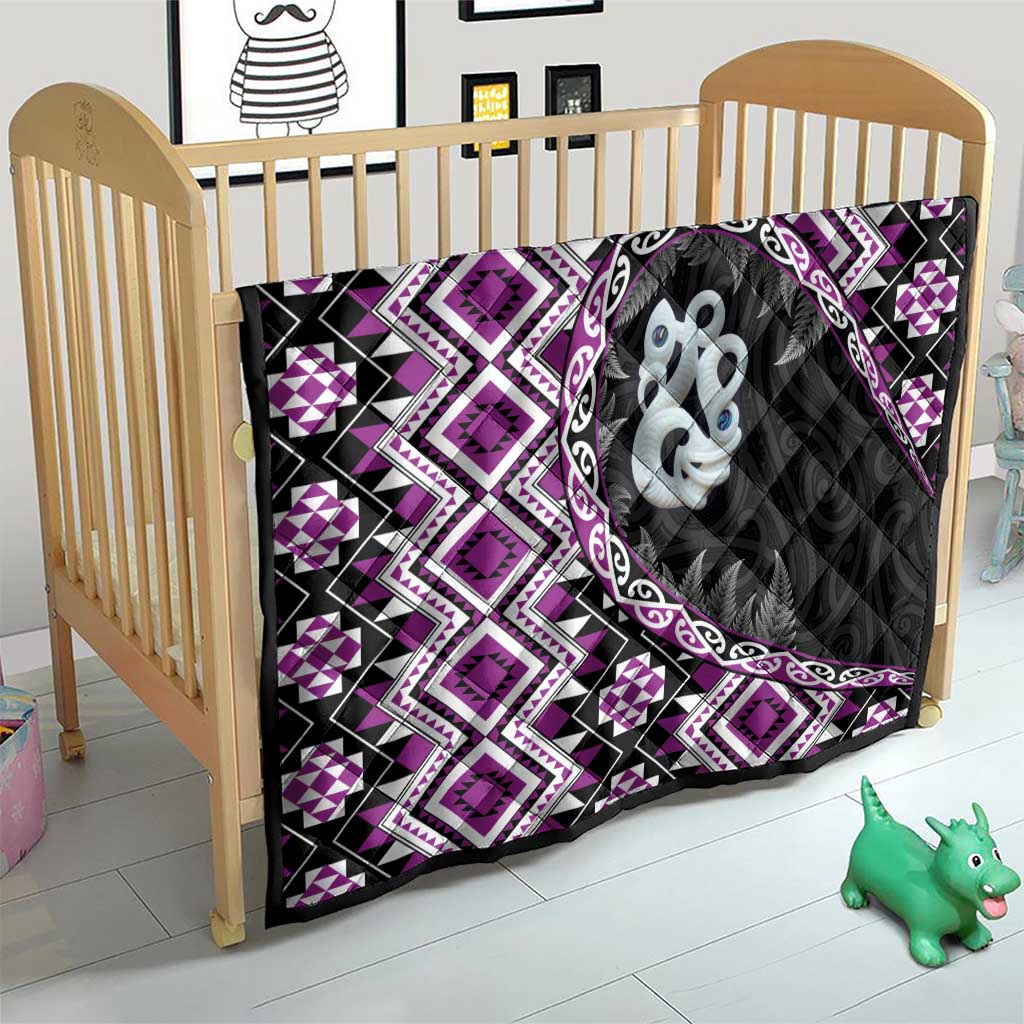 Purple Taniko Motif Aotearoa Manaia and Silver Fern Quilt LT03 - Polynesian Pride
