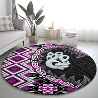 Purple Taniko Motif Aotearoa Manaia and Silver Fern Round Carpet LT03 - Polynesian Pride