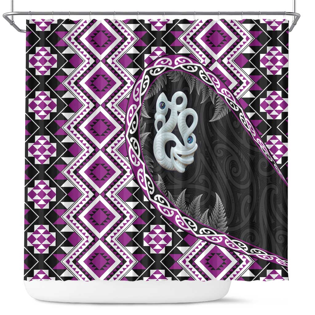 Purple Taniko Motif Aotearoa Manaia and Silver Fern Shower Curtain LT03 Purple - Polynesian Pride