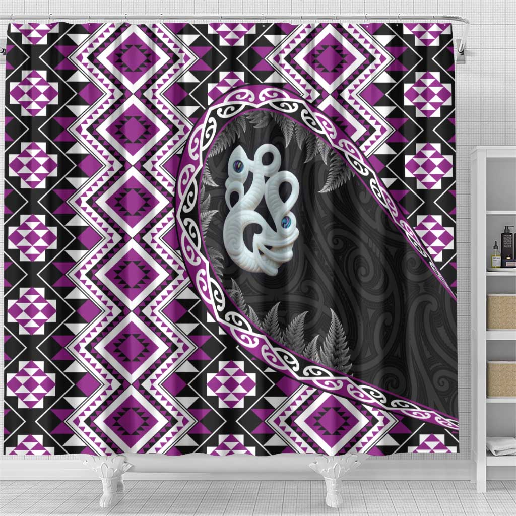 Purple Taniko Motif Aotearoa Manaia and Silver Fern Shower Curtain LT03 - Polynesian Pride