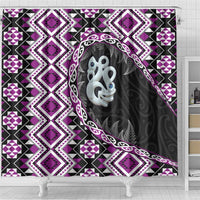Purple Taniko Motif Aotearoa Manaia and Silver Fern Shower Curtain LT03 - Polynesian Pride