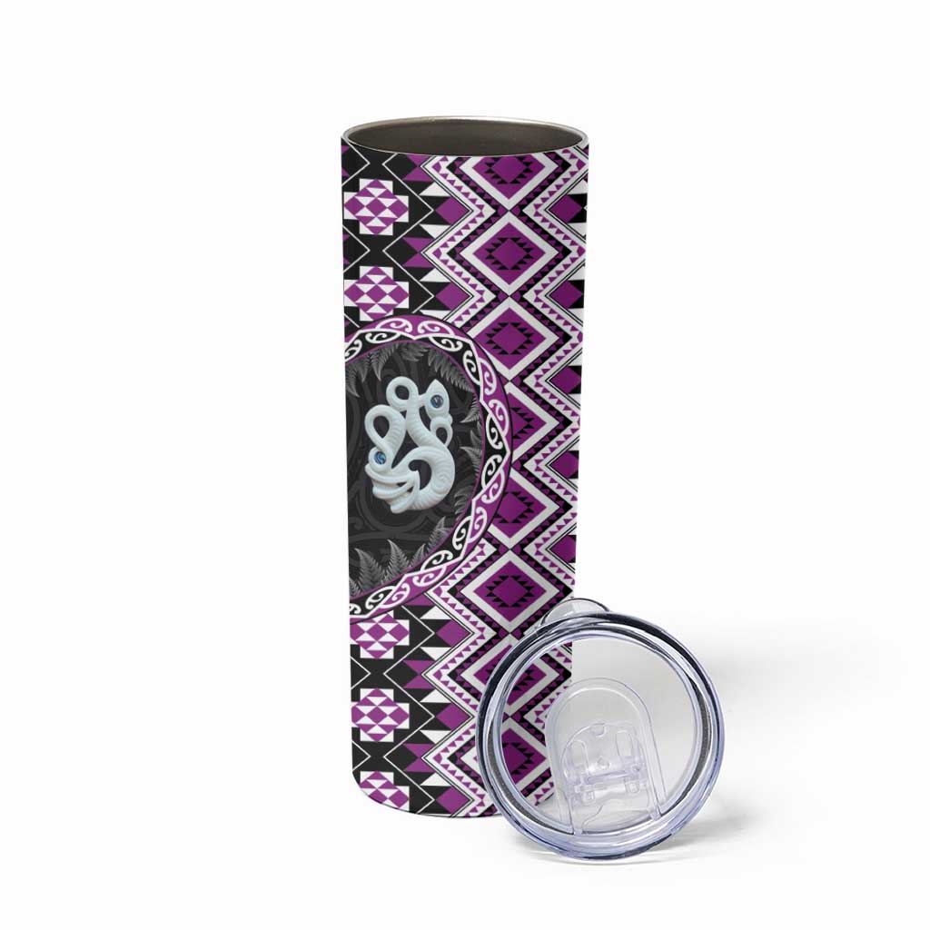 Purple Taniko Motif Aotearoa Manaia and Silver Fern Skinny Tumbler
