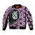 Purple Taniko Motif Aotearoa Manaia and Silver Fern Sleeve Zip Bomber Jacket