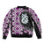 Purple Taniko Motif Aotearoa Manaia and Silver Fern Sleeve Zip Bomber Jacket