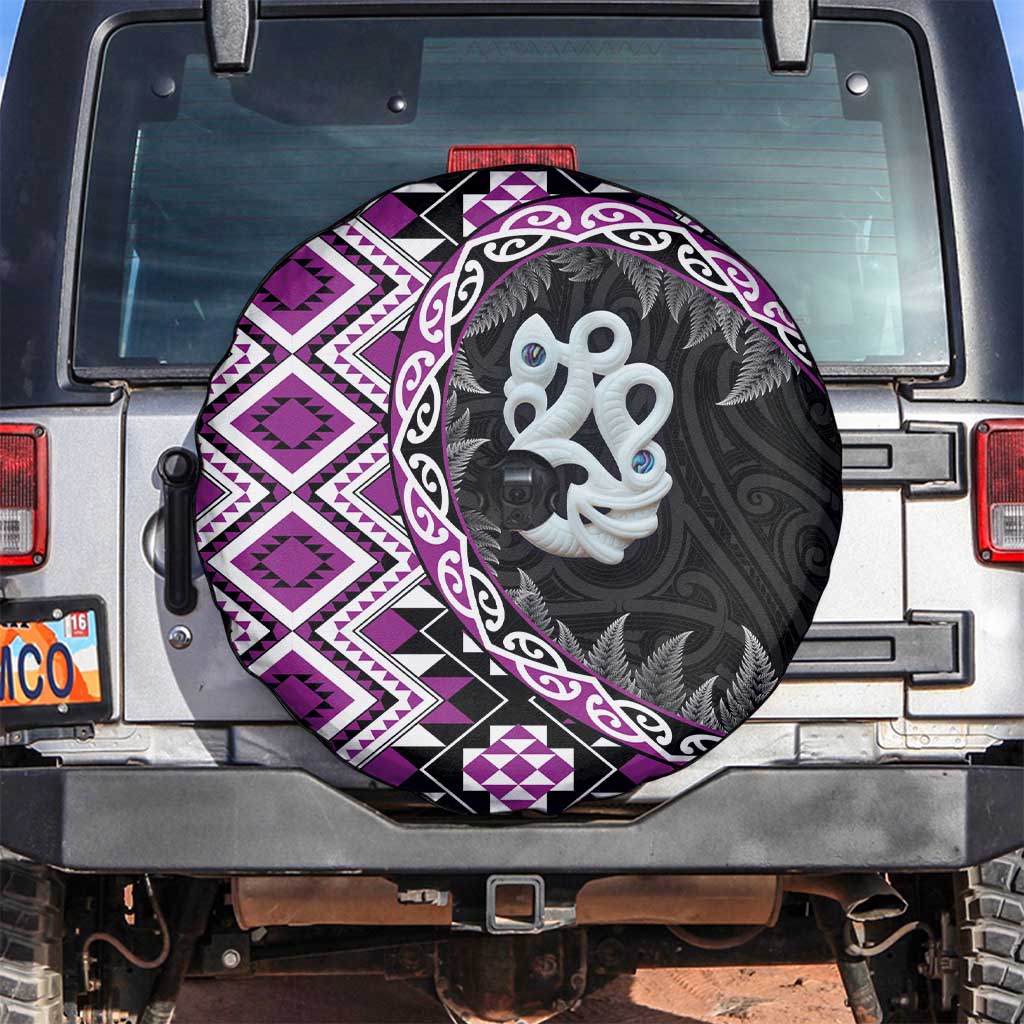 Purple Taniko Motif Aotearoa Manaia and Silver Fern Spare Tire Cover LT03 Purple - Polynesian Pride