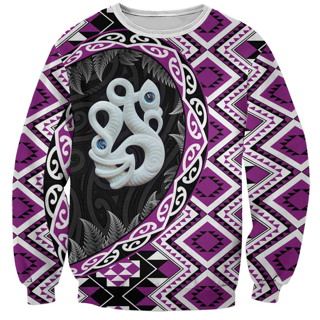 Purple Taniko Motif Aotearoa Manaia and Silver Fern Sweatshirt