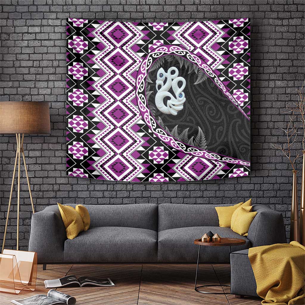 Purple Taniko Motif Aotearoa Manaia and Silver Fern Tapestry LT03 Purple - Polynesian Pride