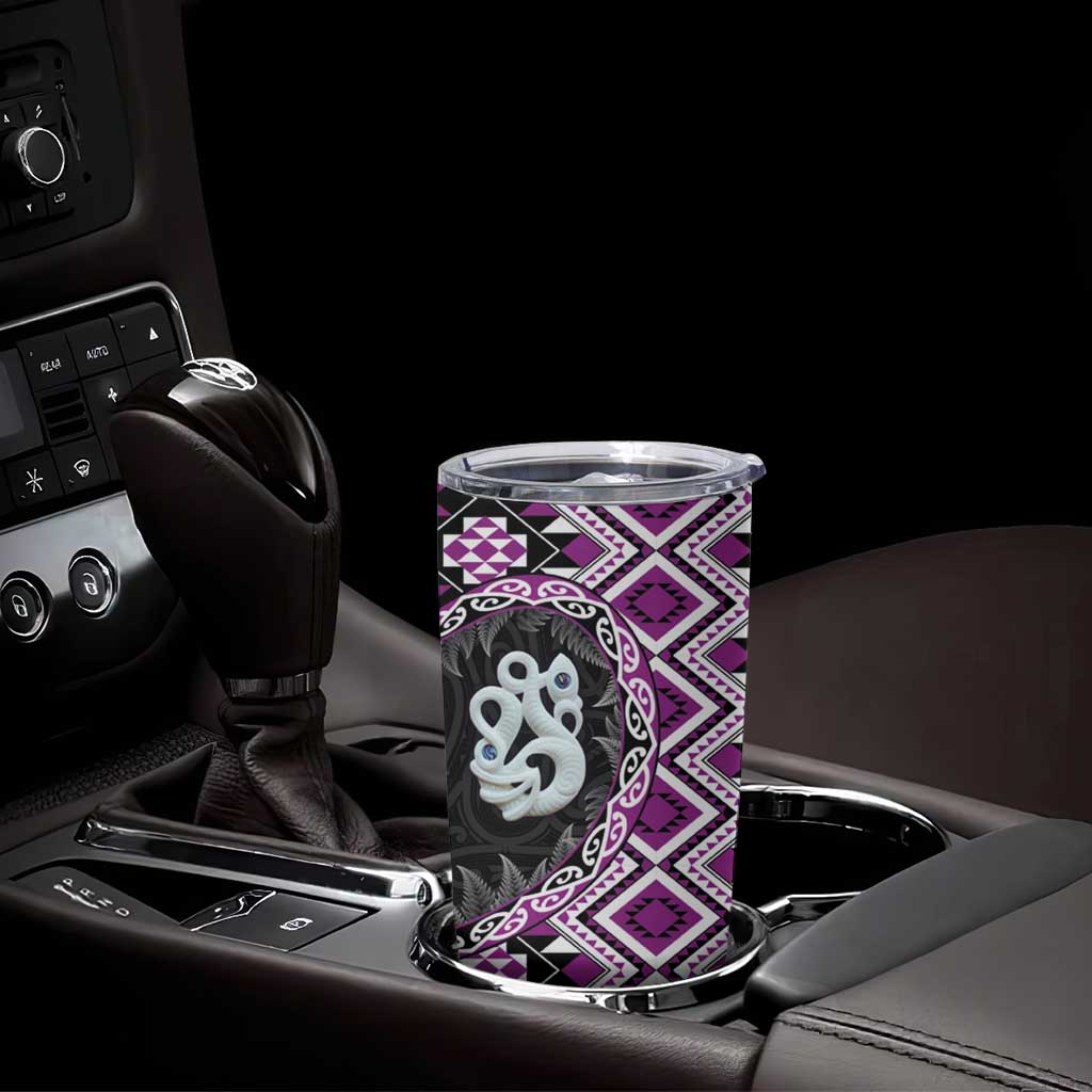 Purple Taniko Motif Aotearoa Manaia and Silver Fern Tumbler Cup