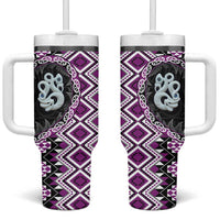 Purple Taniko Motif Aotearoa Manaia and Silver Fern Tumbler With Handle