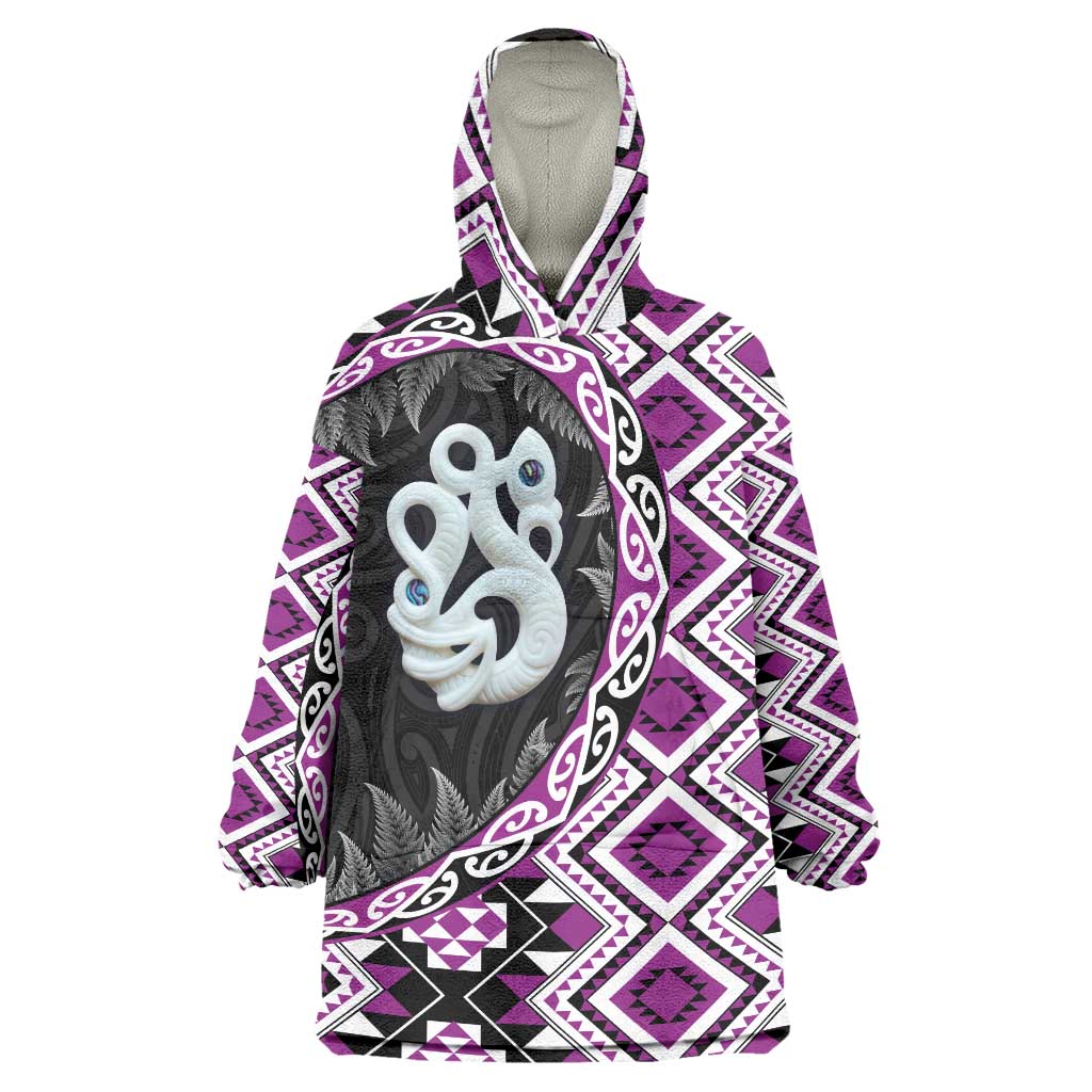Purple Taniko Motif Aotearoa Manaia and Silver Fern Wearable Blanket Hoodie LT03 One Size Purple - Polynesian Pride