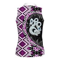 Purple Taniko Motif Aotearoa Manaia and Silver Fern Women Sleeveless Polo Shirt