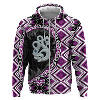Purple Taniko Motif Aotearoa Manaia and Silver Fern Zip Hoodie LT03 Zip Hoodie Purple - Polynesian Pride