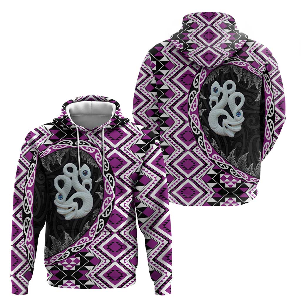 Purple Taniko Motif Aotearoa Manaia and Silver Fern Zip Hoodie LT03 - Polynesian Pride