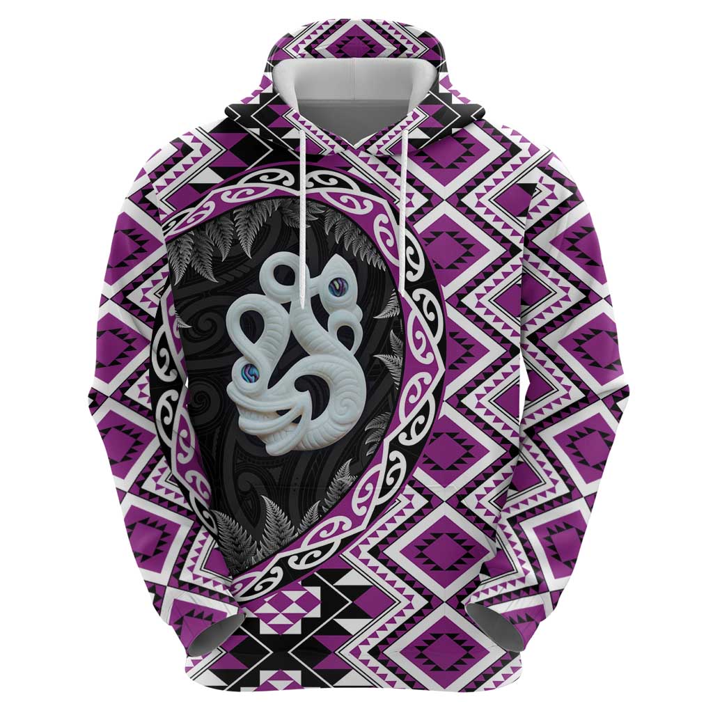 Purple Taniko Motif Aotearoa Manaia and Silver Fern Zip Hoodie LT03 - Polynesian Pride