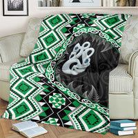 Green Taniko Motif Aotearoa Manaia and Silver Fern Blanket