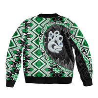Green Taniko Motif Aotearoa Manaia and Silver Fern Bomber Jacket