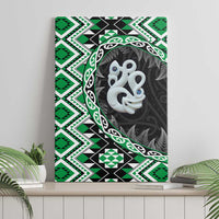 Green Taniko Motif Aotearoa Manaia and Silver Fern Canvas Wall Art