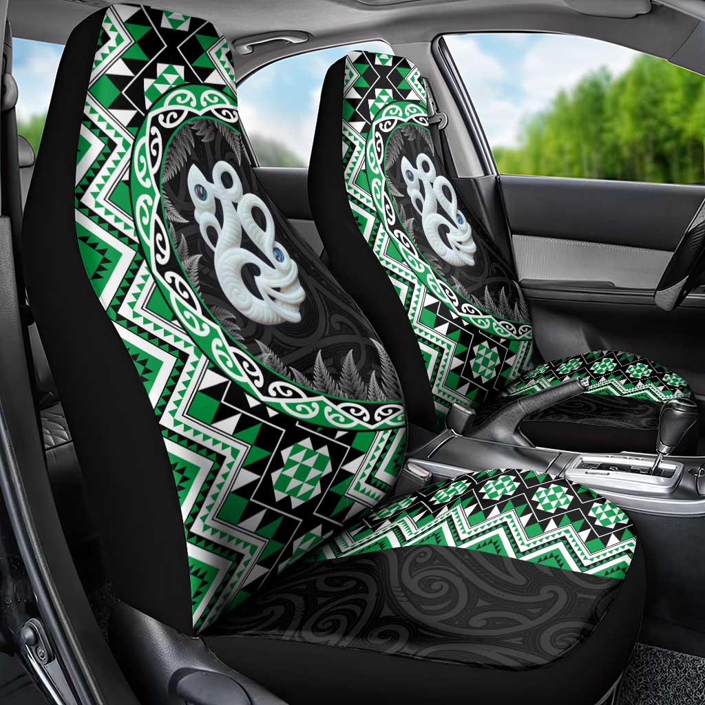 Green Taniko Motif Aotearoa Manaia and Silver Fern Car Seat Cover